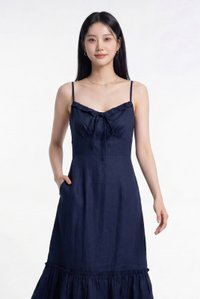 Diara Camisole Ruffles Midi Dress In Navy