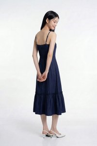 Diara Camisole Ruffles Midi Dress In Navy