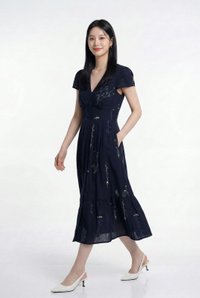 Bennet Floral Button Midi Dress In Navy