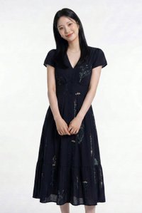 Bennet Floral Button Midi Dress In Navy