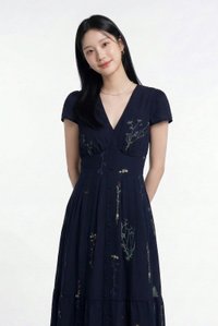 Bennet Floral Button Midi Dress In Navy