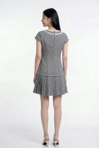 Lucia Tweed Pleated Button Dress In Grey