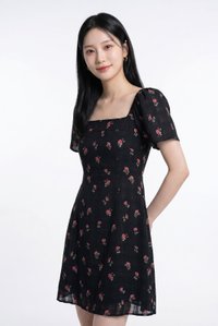 Lunox Textured Floral Dress in Black