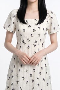 Lunox Textured Floral Dress in Cream