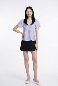 Alora Pleated Crochet Top in Lavender Blue