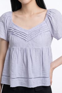 Alora Pleated Crochet Top in Lavender Blue
