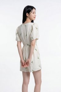 Nia Embroidered Floral Button Romper in Cream