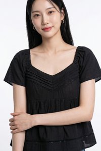 Alora Pleated Crochet Top in Black
