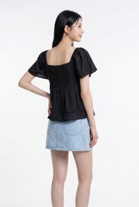 Alora Pleated Crochet Top in Black