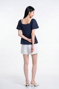 Adeline Embroidered Floral Top in Navy