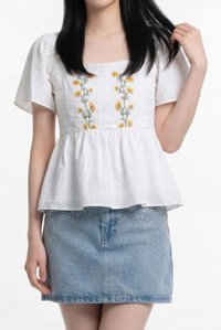 Adeline Embroidered Floral Top in White