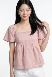 Mika Eyelet Babydoll Top in Powder Pink