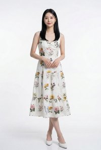 Jose Floral Tiered Midi Dress