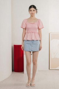 Ariella Cotton Ruffles Top In Sweet Pink