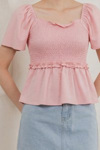 Ariella Cotton Ruffles Top In Sweet Pink