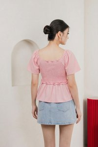 Ariella Cotton Ruffles Top In Sweet Pink