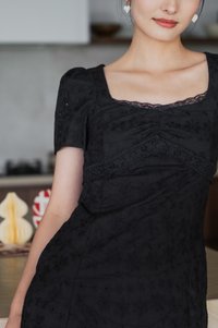 Elora Eyelet Crochet Midi Dress In Black