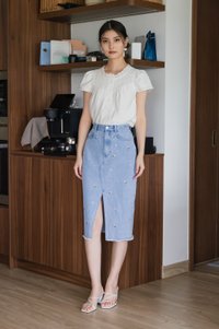 Phoebe Mixed Fabric Button Top In White