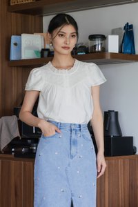 Phoebe Mixed Fabric Button Top In White