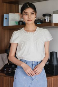 Phoebe Mixed Fabric Button Top In White