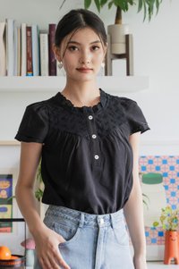 Phoebe Mixed Fabric Button Top In Black