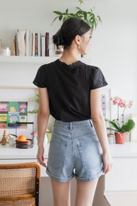 Phoebe Mixed Fabric Button Top In Black