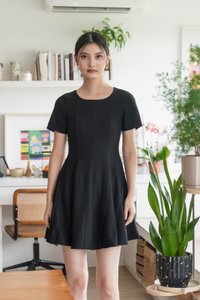 Hebe Panelled Work Dress In Black