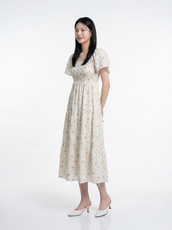 Lorraine Smocked Floral Tier Midi Dress