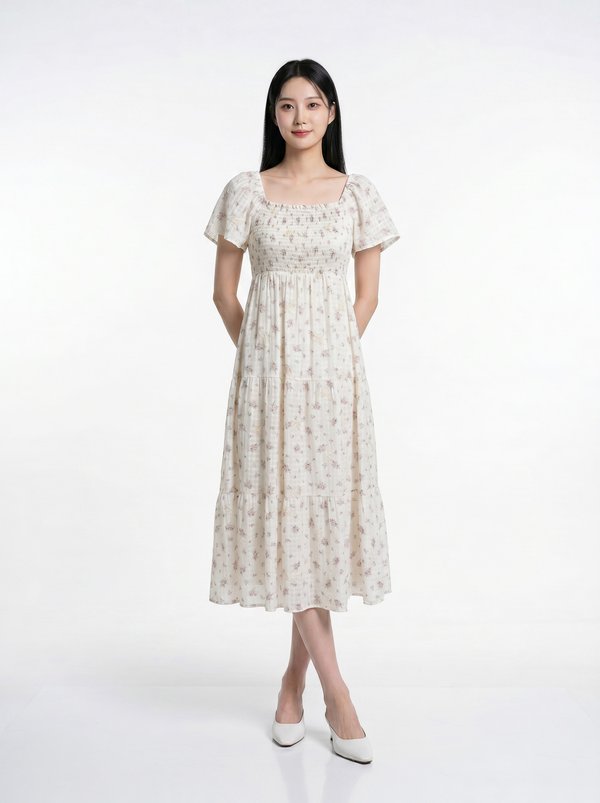 Lorraine Smocked Floral Tier Midi Dress