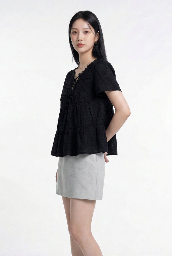 Tora Swiss Dots Cotton Tassel Top In Black