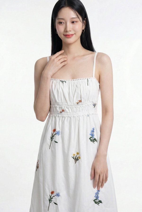 Marley Camisole Fleur Midi Dress in White