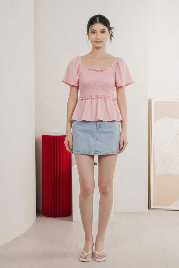 Ariella Cotton Ruffles Top In Sweet Pink