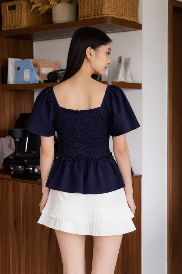 Ariella Cotton Ruffles Top In Navy