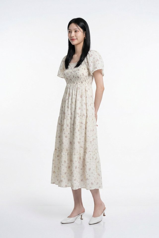 Lorraine Smocked Floral Tier Midi Dress