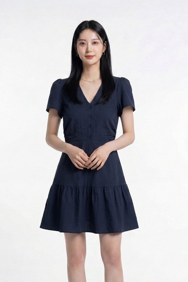Avery Button Dress In Navy