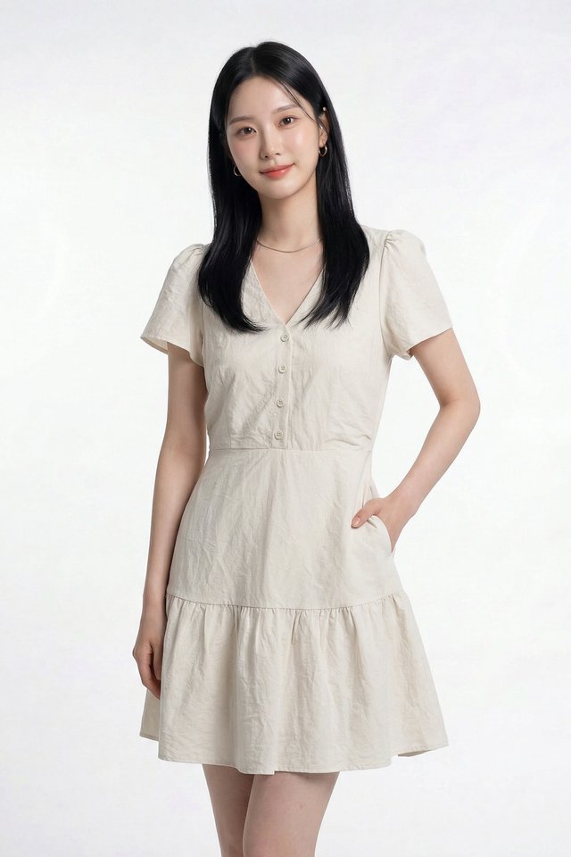 Avery Button Dress In Cream