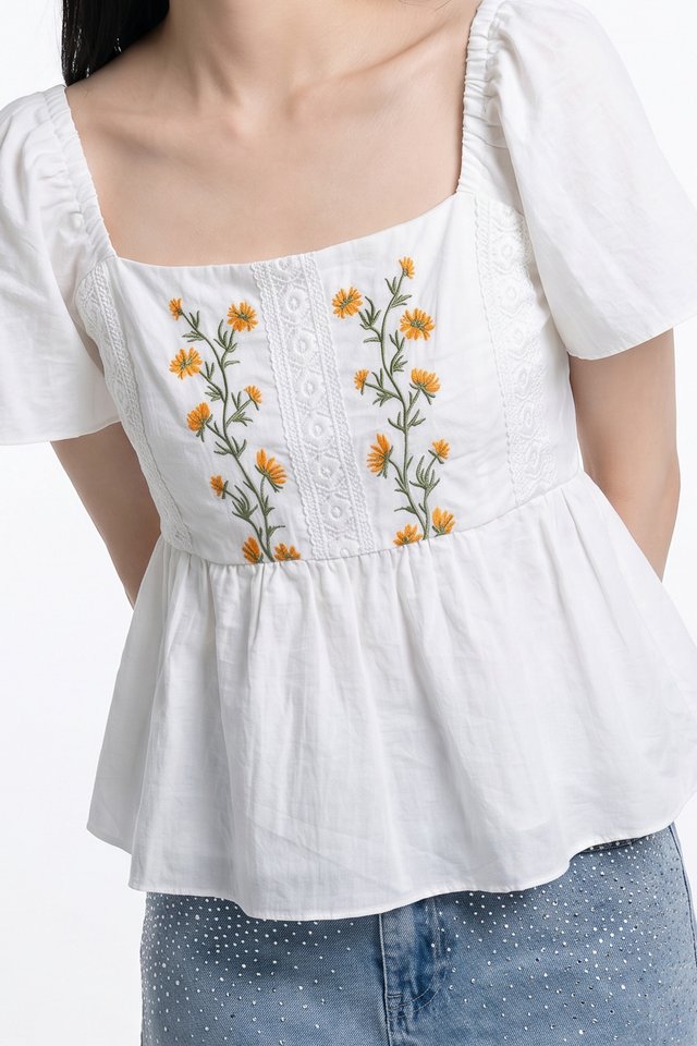 Adeline Embroidered Floral Top in White