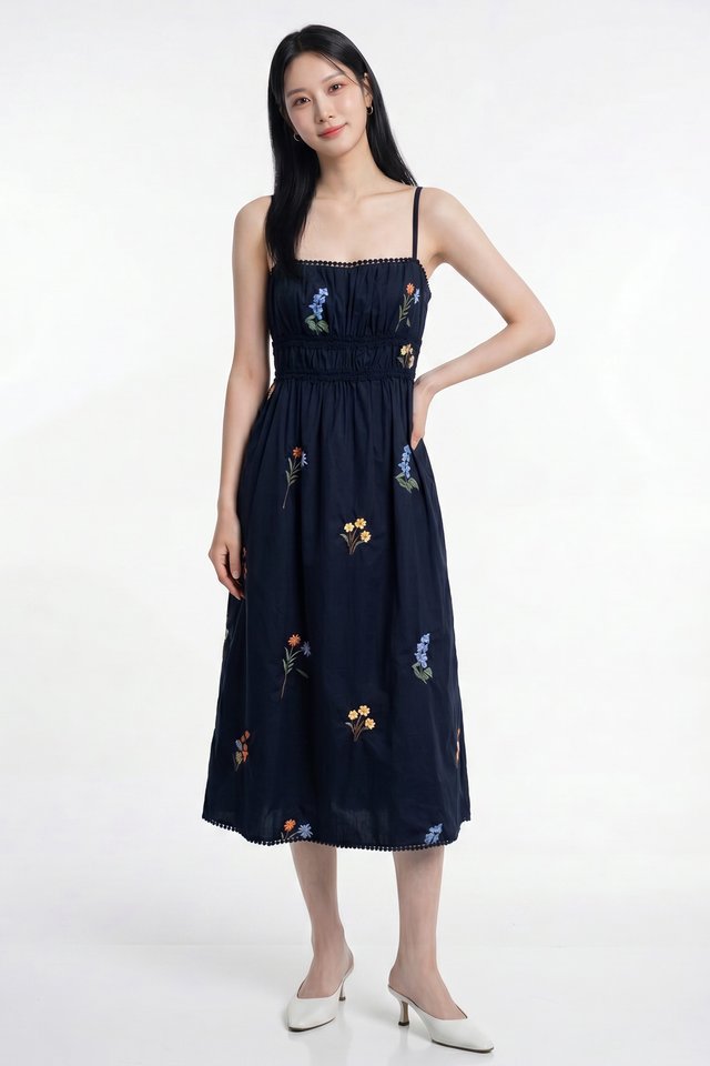 Marley Camisole Fleur Midi Dress in Navy