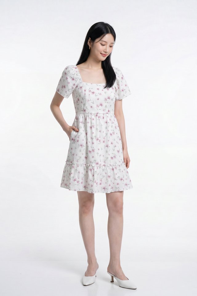 Kyrie Floral Dropwaist Dress in Pink