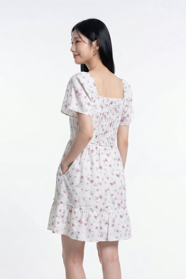 Kyrie Floral Dropwaist Dress in Pink