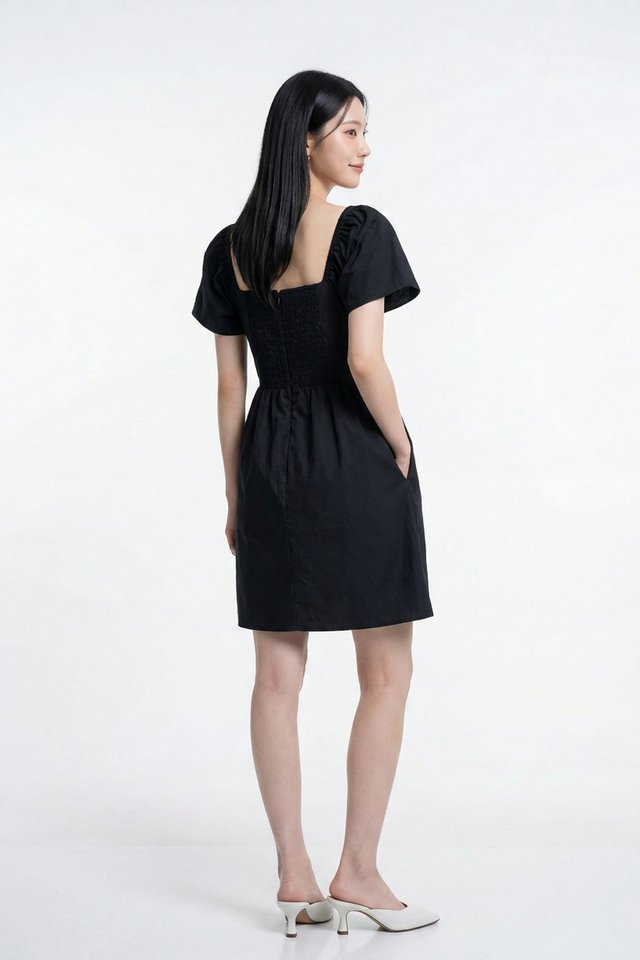 Anastasia Ribbon Lace Dress in Black