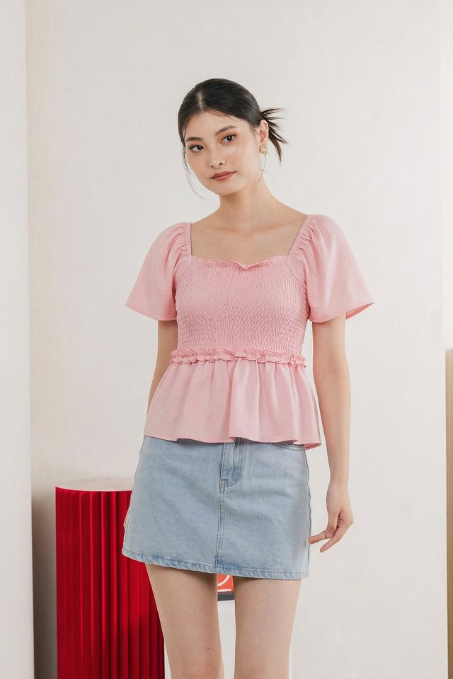 Ariella Cotton Ruffles Top In Sweet Pink