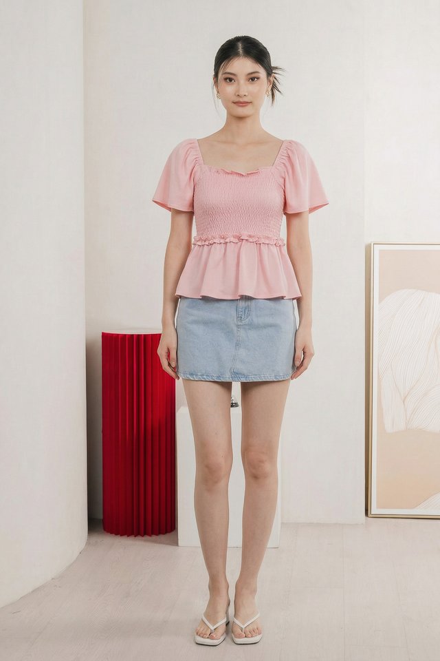 Ariella Cotton Ruffles Top In Sweet Pink
