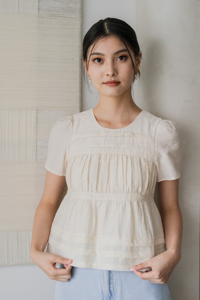 Brielle Ruched Pleated Top In Sand