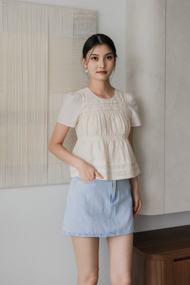 Brielle Ruched Pleated Top In Sand
