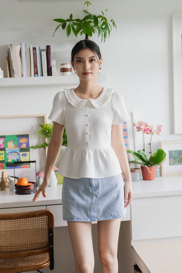 Reese Peterpan Collar Babydoll Top In White