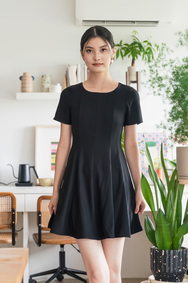 Hebe Panelled Work Dress In Black