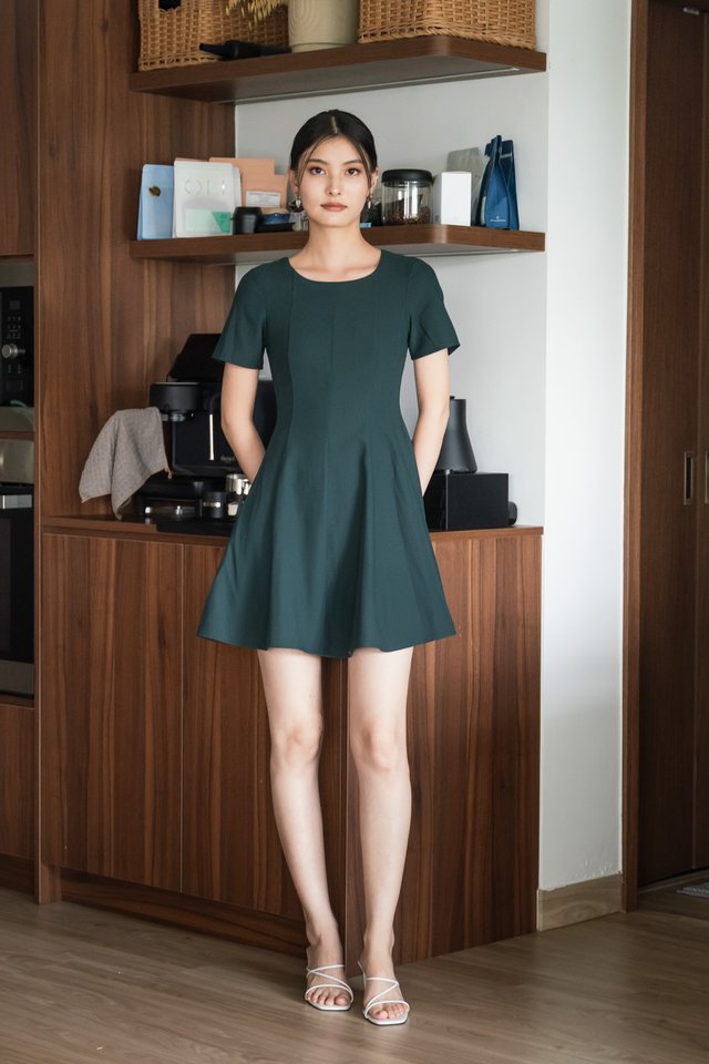 Hebe Panelled Work Dress In Forest