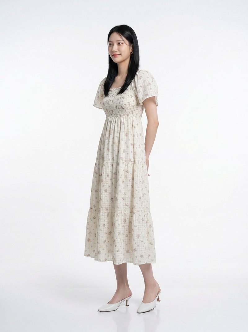 Lorraine Smocked Floral Tier Midi Dress