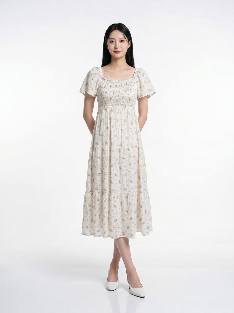 Lorraine Smocked Floral Tier Midi Dress